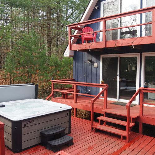 Exterior:  another view of the new year-round hot tub / spa and the huge deck.