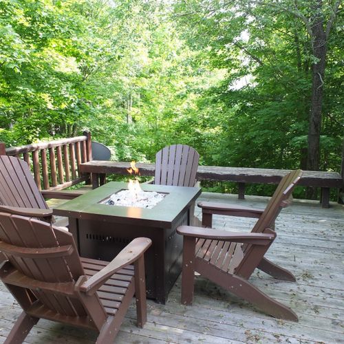 Exterior:  the backyard deck in the summer