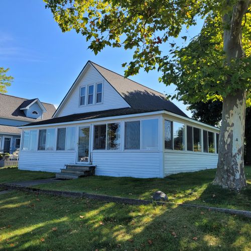 OVERVIEW:  Looking at the west end of the cottage, which faces Crystal Lake