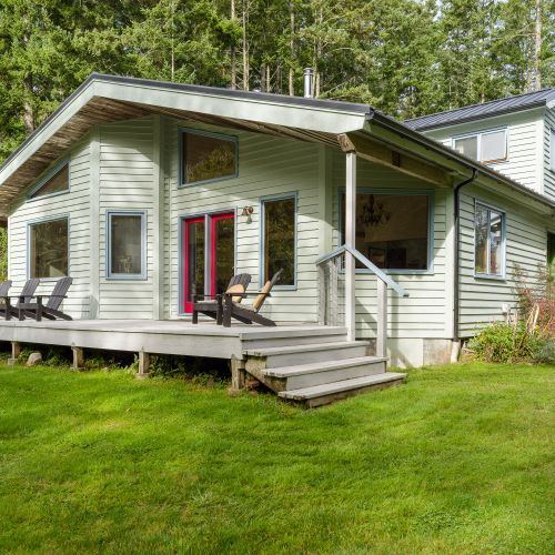 enjoy afternoons on the deck overlooking the pond