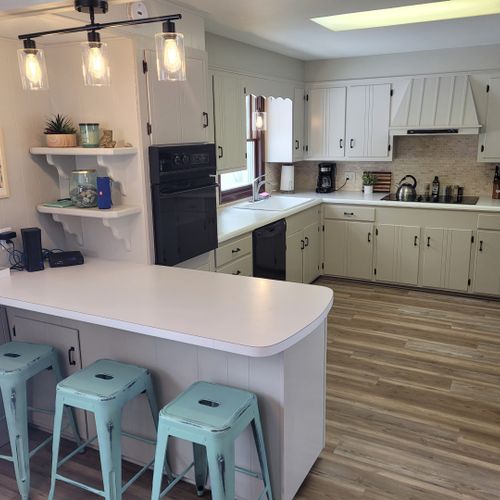Kitchen:  the home has a large and modern kitchen with all appliances including a dishwasher. There is also a good supply of cooking and dining utensils.