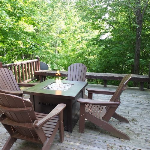 Exterior:  the backyard deck in the summer