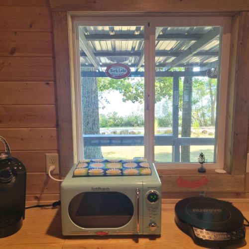 Living area:  kitchenette with keurig coffee maker, microwave, and stovetop