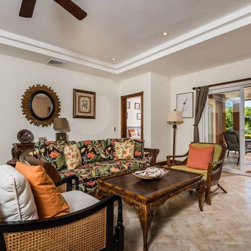 Walk right from the living room to the patio.
