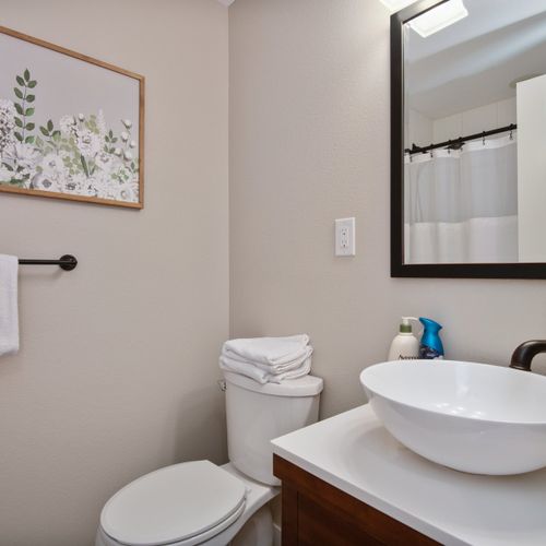 Take a soak in one of our tub/shower combo bathrooms, located upstairs and downstairs for easy access.