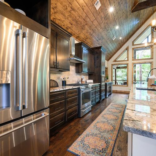 Stainless steel appliances in the kitchen.
