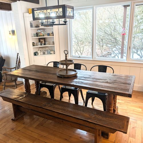 OVERVIEW:  The beautiful custom-built dining table with seating for up to 8 adults.