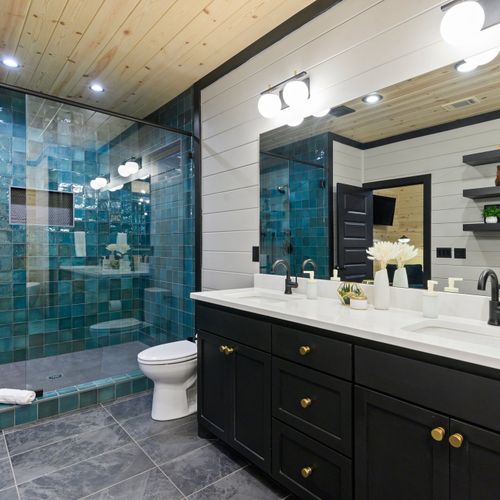 A double vanity and walk-in shower!