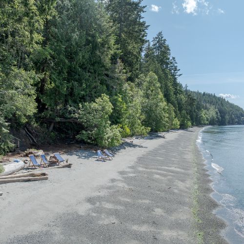 West Beach Cottage includes  a private stretch of beach with views of Waldron Island and beyond.