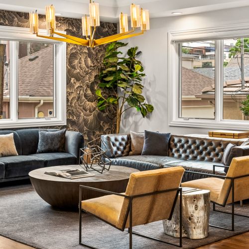 The interior design blends sleek forms and sculptural pieces for a look that’s both refined and timeless.