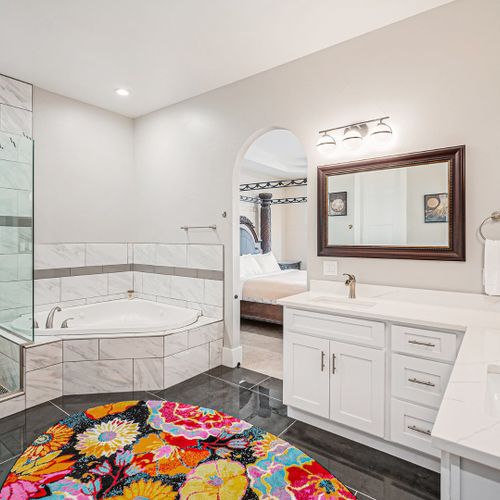 Spa-style master bath with soaking tub.