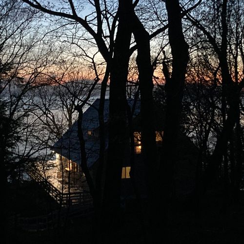Exterior:  looking west towards the house through the trees with lake michigan in the background.