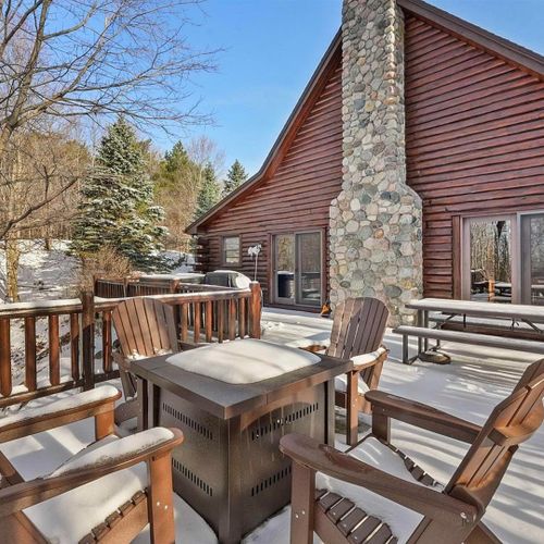 Exterior:  the backyard deck in winter.