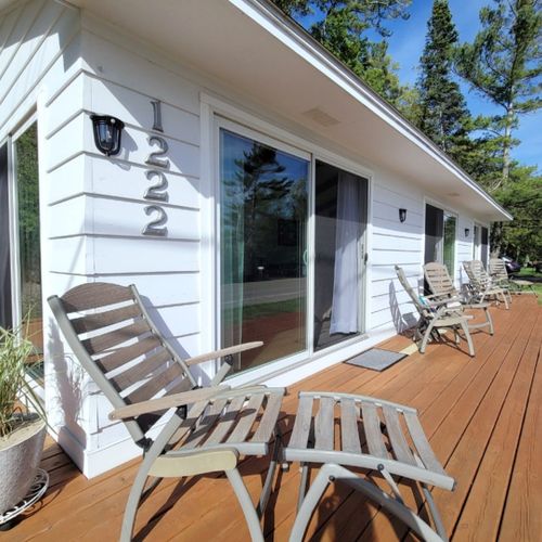 Exterior:  the front deck, which faces crystal lake and has a great view of the lake!