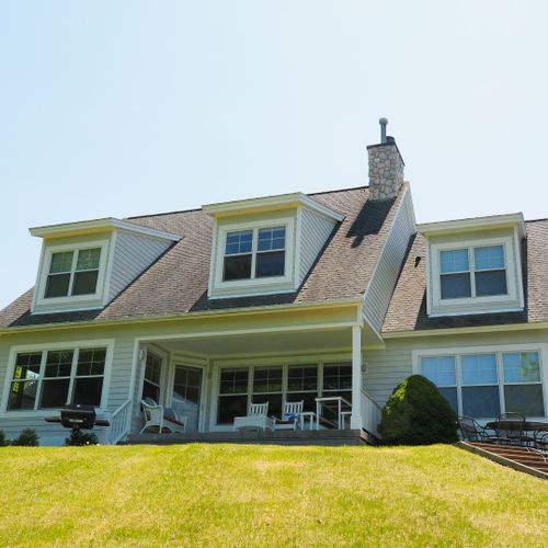 Exterior:  a nice view of the back of the house from the backyard.