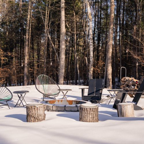 Cozy up by the fire pit among the trees