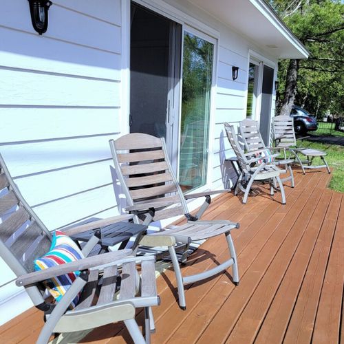 Exterior:  the front deck, which faces crystal lake and has a great view of the lake!