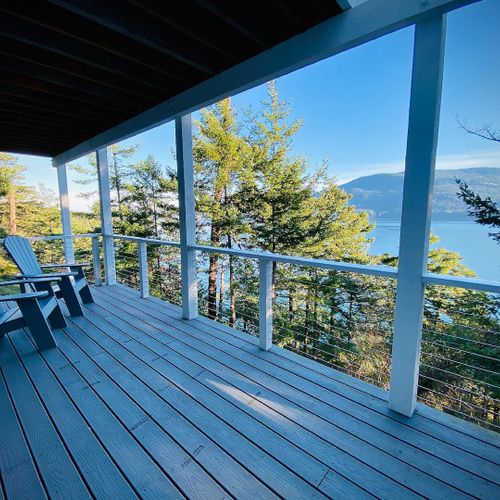 Sit outside on comfy Adirondack chairs.  There is plenty of space outdoors for morning stretching and yoga!