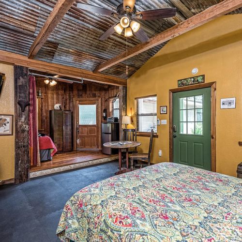Queen and Double Bed in one room with a curtain for privacy