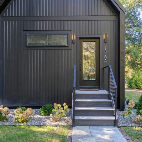 Entrance and exterior stairwell for River Run.