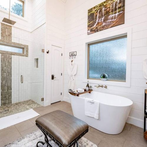 A walk-in shower and soaking tub.
