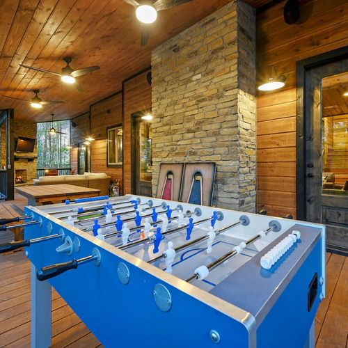 Foosball and dining table.