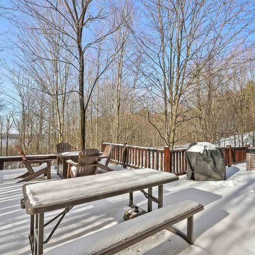 Exterior:  the backyard deck in winter.