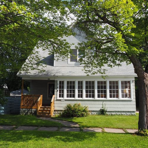 Exterior:  looking at the house from directly in front of it.