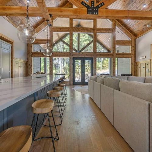 The living room seamlessly transitions into the kitchen!