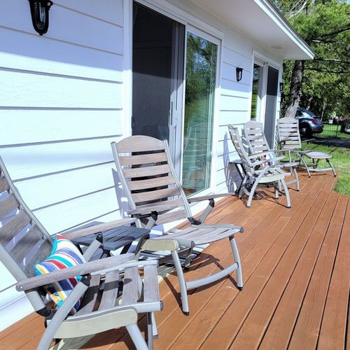 Exterior:  the front deck, which faces crystal lake and has a great view of the lake!