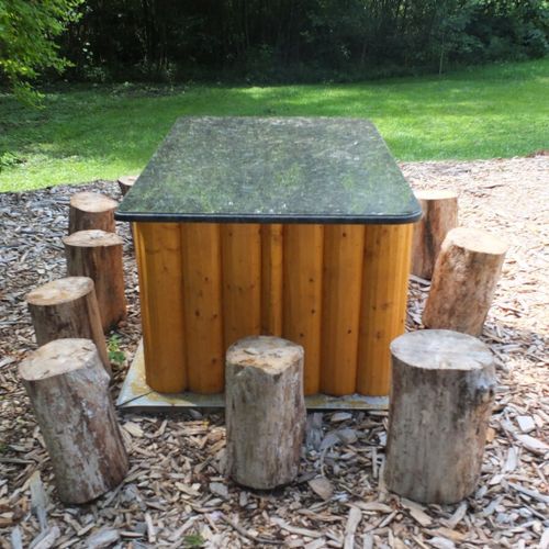 Exterior:  another view of the handmade outdoor dining table.