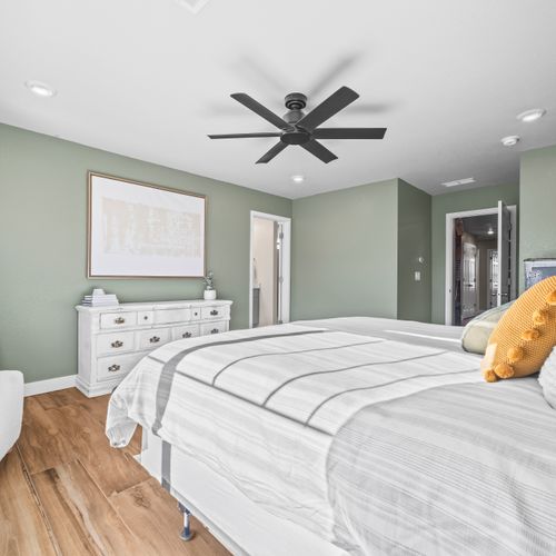 Welcome to your comfort-focused master bedroom.