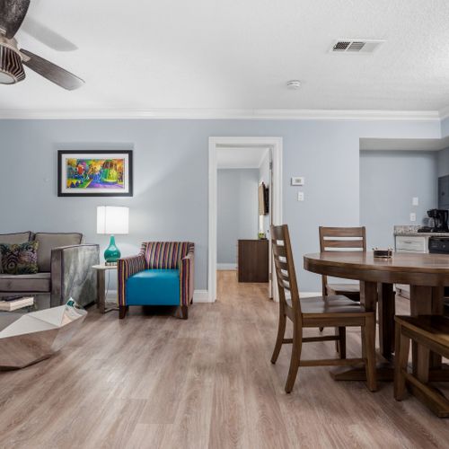 Airy dining & living space w/ room for the whole group.