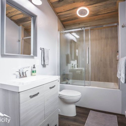 The bathroom has heated floors