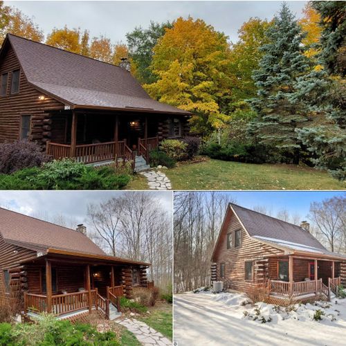 Overview:  some seasonal photos of the front of the cabin.