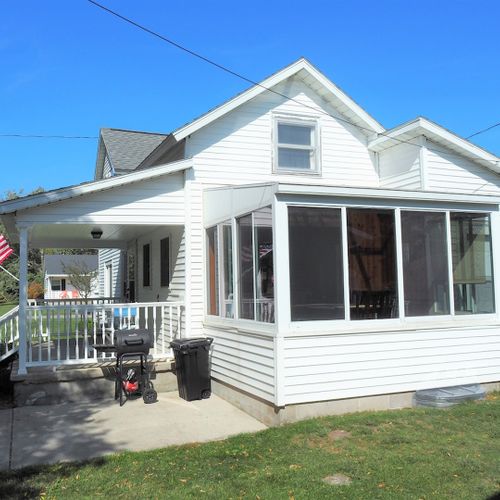 Exterior:  the south side of the house in summer.