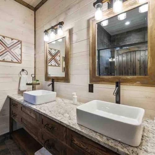 The final master bathroom has a double vanity and walk-in shower!