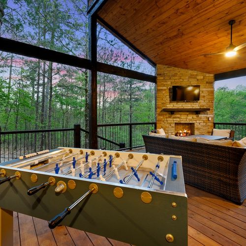 Foosball table on the covered deck!