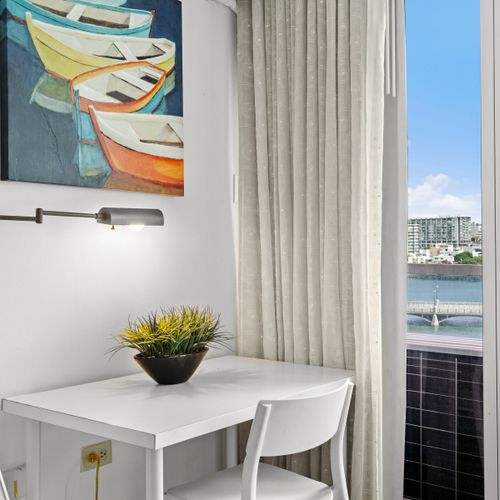 A functional space. Perfect for remote work or enjoying a quick meal.