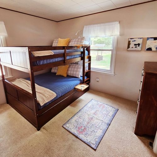 Bedroom #2:  features a twin-on-full bunk bed, trundle bed, and a dresser.