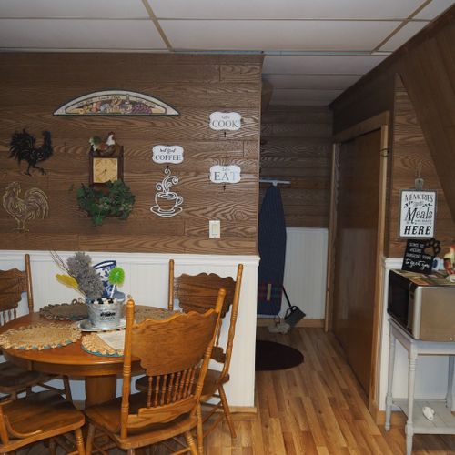 Dining area:  there is a convenient dining table with 4 chairs in the kitchen.