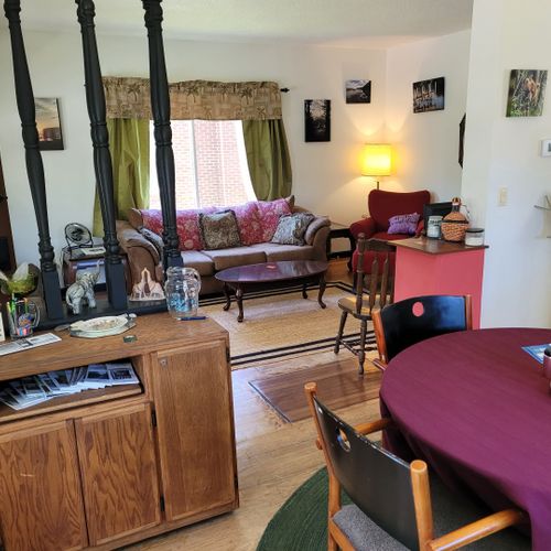Dining room:  the home has a lovely dining room with a dining table, seating for 6 adults, and a wine bar.