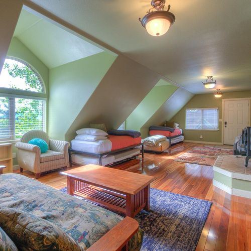 Gas fireplace and a Smart TV make the bunkhouse a fun place to catch that football game or remote work.