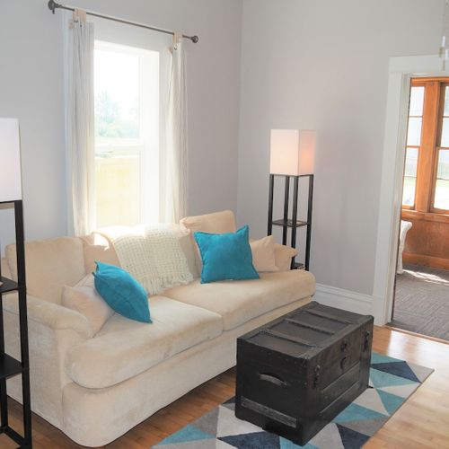 Living room:  the living room is large, newly remodeled, and very cozy!