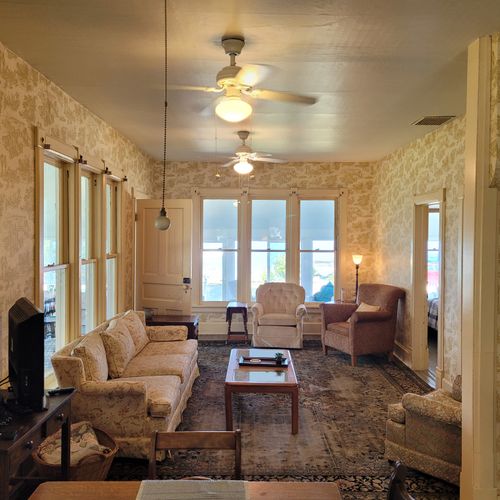 OVERVIEW:  The vintage living room, which does have a streaming television (at the left of photo) and Wi-Fi.