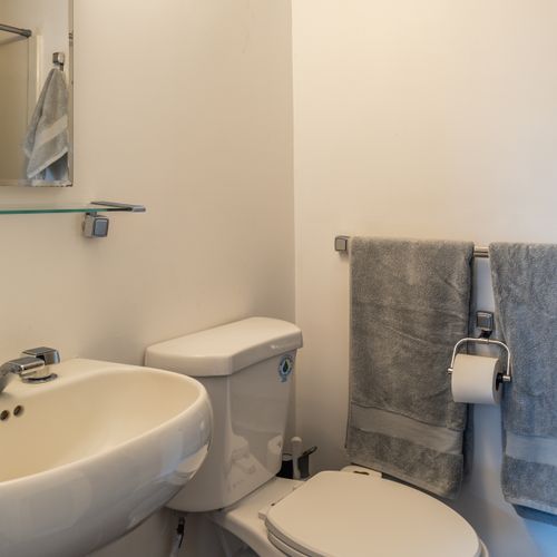 Peering into the guest house bathroom.