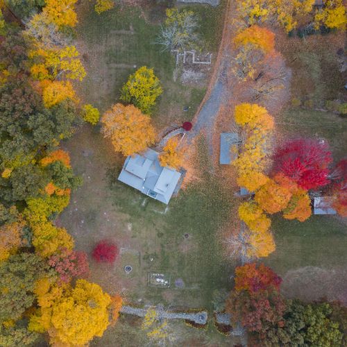 Aerial view of the leaves changing in Stone Ridge, NY.