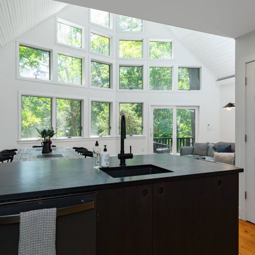 View of the large picture windows from the kitchen

Dishwasher unavailable