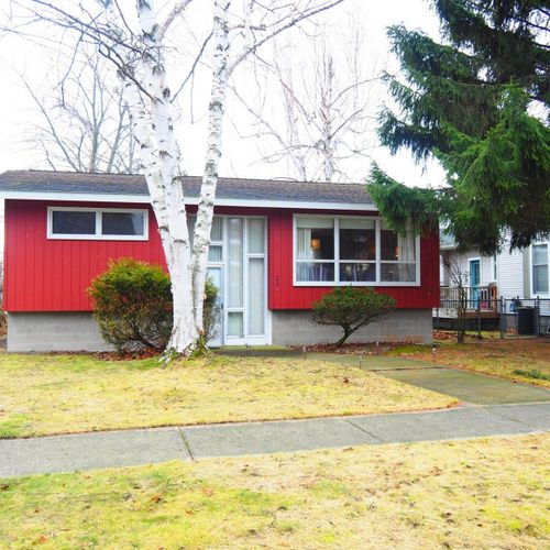 Exterior:  the front of the house in winter.