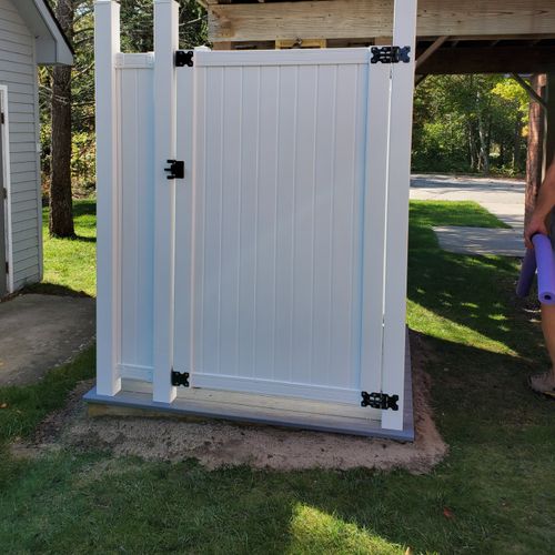 EXTERIOR:  The very convenient outdoor shower, which is great for keeping sand and dirt out of the house!